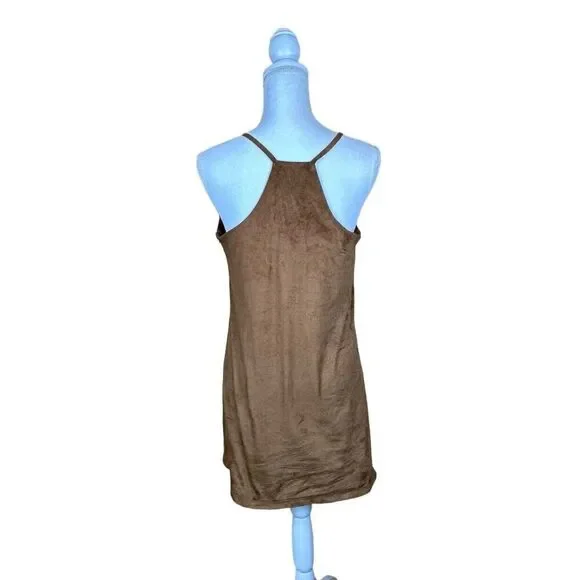 Altar’d State Suede Floral Brown Embroidered Racerback Slip Dress Women’s Small - Picture 4 of 13